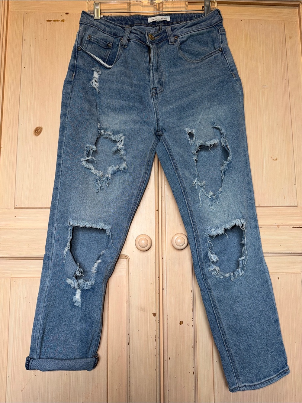 Almost Famous Distressed Boyfriend Jeans in Light Blue Wash